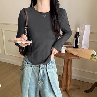 韓版純色長袖T恤 女裝 秋季寬鬆百搭上衣