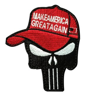 桃園出貨-頭髮魔鬼氈徽章 懲罰者頭骨刺繡布貼士氣章臂章補丁繡花章 魔鬼氈臂章 士氣魔鬼氈, 2#紅帽子, 1個