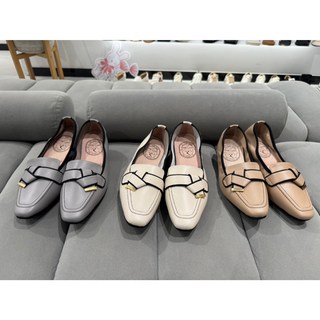 FAIR LADY 我的旅行日記 簡約扭結羊皮平底樂福鞋 可可棕/復古白/岩灰