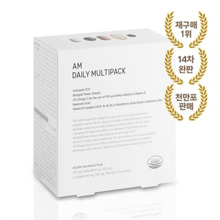 [공식몰 정품] 26년제조 에이엠 데일리 멀티팩 하루 한포 올인원 면역 활력 영양제 오메가3 히알루론산 루테인 코엔자임Q10 비타민B 1Box(5캡슐 30포), 없음, 1개, 70.2g