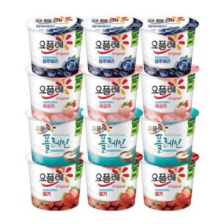 빙그레 요플레 180g12개(딸기3+복숭아3+플레인3+블루3)/무배, 180g, 12개
