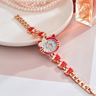 新款氣質貓形手錶女款可愛兒童學生鋼帶電子石英錶