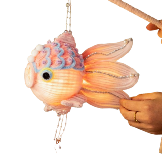 竹編錦鯉燈籠︱新年 元宵節 手提發光 花燈 金魚燈 兒童手工DIY材料包 手作材料包︱麥手作, B粉鳳仙-橫款, 1個