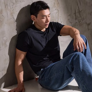 맥스모어 순면 라운드 스판 머슬핏 무지 남자 반팔티