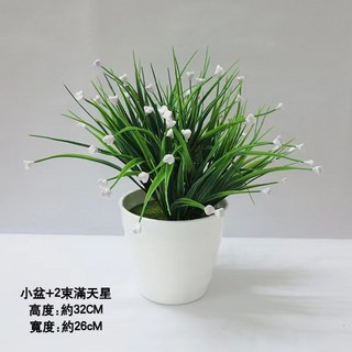 嘉義出貨 北歐仿真花盆栽 室內家居生活人造花 仿真植特擺件 家居裝飾 客廳桌面裝飾假花 人造盆栽, 小盆+2束滿天星 白色, 1個