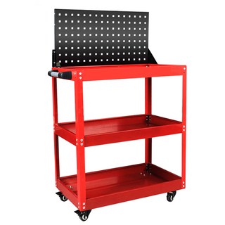 Supamoto 工具車 工具台 零件車 手推車 - 三層/雙層 帶洞洞板 多功能五金工作車, 1個, 一套, 黑配紅
