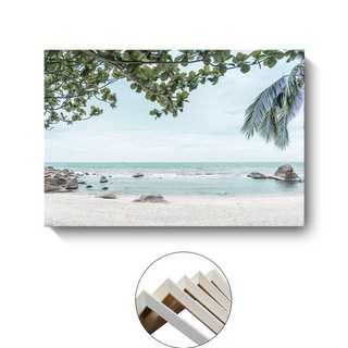 現代簡約客廳裝飾畫 藍色大海沙灘椰樹風景掛畫 臥室無框畫, 內框畫A,50X35cm