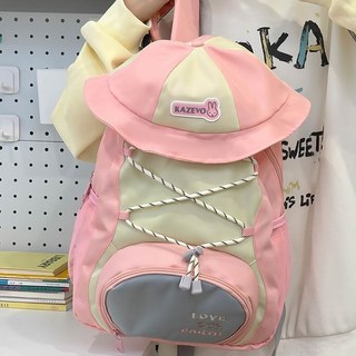 包您 稱心 大容量書包女學生日系ins風雙肩包女2024新款潮牌背包休閒旅行包, 關注店鋪和收藏包包送徽章（發粉色）