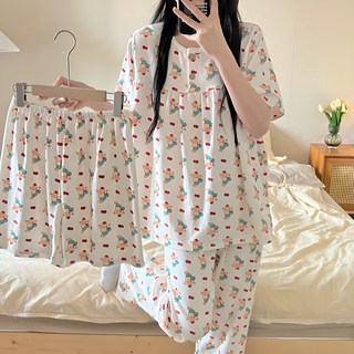 블랑커브 여성용 베이직 3피스 잠옷세트 (반팔+반바지+긴바지)