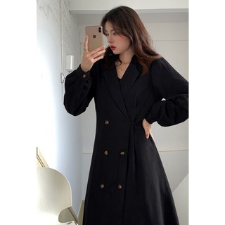 【DF】진짜 진짜 가격 가을 겨울 햅번 스타일 정장 드레스 허리 꽉 우아한 프랑스 스타일 긴팔 모직 드레스