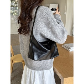 韓系簡約側背包 軟塌質感 通勤百搭, 黑色