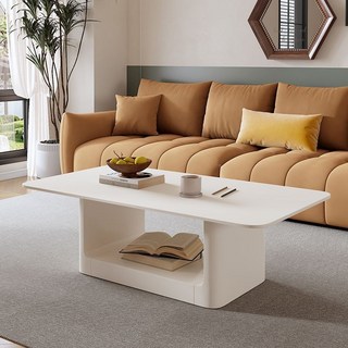 現代簡約灰色方形茶几組閤，小戶型客廳兩用邊桌，輕奢風格飄窗桌, 長方形米白100*50*40岩板純白, 1個