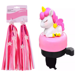 소브리 킥보드테슬 유니콘 경적벨 따릉이 악세사리 세트, 1세트, 핑크&핑크