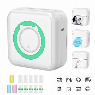 THOUSTA 무선 휴대용 감열식 라벨기 블루투스 페이지 네임스티커 미니 라벨 프린터, 1개, 블루+프린터 용지*5+라벨스티커*5+컬러용지*3, 1개