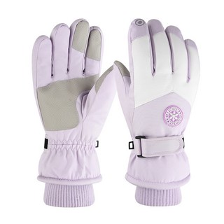 滑雪手套 男女秋冬季防風防潑水戶外騎行摩托車加絨加厚保暖手套, 3D彎指紫色(女款)