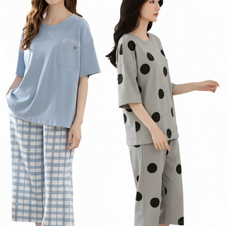 226 1+1 여성 캐릭터 홈웨어 반팔 7부 파자마 잠옷 상하의 2매 세트