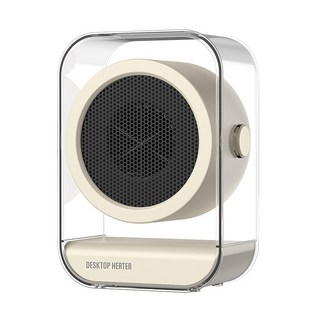 迷你桌面暖風機，陶瓷發熱，透明外殼，快速升溫，辦公室臥室適用, 米白色, 110V