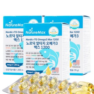 냄새없는 노르딕 알티지 오메가3 맥스 1200 역대급 DHA+EPA 1200mg (180년 전통의 노르웨이 EPAX 원료), 60정, 3개