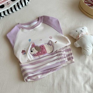 大丫小丫 女童卡通印花寬鬆可愛家居服套裝 嬰幼兒寶寶居家服 睡衣