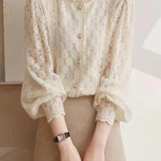 蕾絲拼接磨毛襯衫女 - 秋冬新款法式溫柔風顯瘦上衣