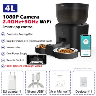 Furpipi 8L 스마트 자동 고양이 급식기 1080P HD 카메라 5G WiFi 펫 피더 투야 앱 제어 강아지 사료 디스펜, 01 Foodgrade ABS, 03 4L 5G HD Bowl x2 B