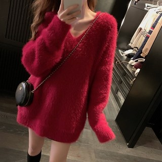 梨卡 女裝 紅色 聖誕 過年 水貂毛 毛茸茸 保暖 秋冬上衣，隔日快速到貨