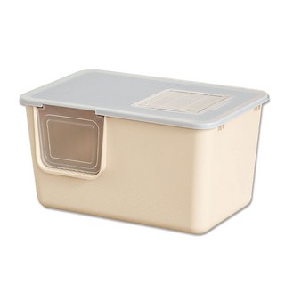 一體側開貓砂盆 奶昔白 一體成形 減少貓砂帶出 貓咪側開貓砂盆, 奶昔白(含上蓋), 1個