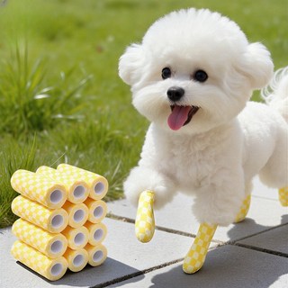 강아지 일회용 신발 옥외 붕대신발, 12개, 노란색