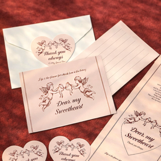 포포샵 감성 메세지 카드 편지지+봉투+스티커, 5개, 레드 큐피드