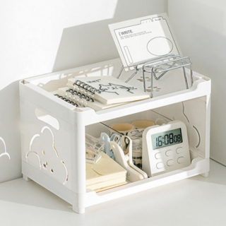 2단 다용도 조립식 소품 오거나이저 보관함 데스크 수납 곰돌이 정리함, 1개, 코코화이트