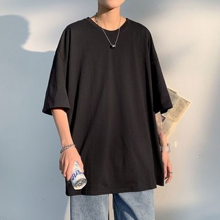 兩件裝純色短袖t恤男士港風寬鬆衣服原宿風五分袖韓版休閒白色t恤