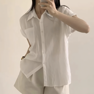 쪼예 에어리 썸머 루즈핏 롤업 반팔 셔츠