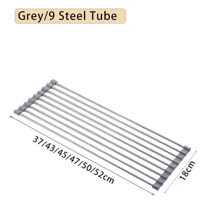 접이식 스테인레스 스틸 싱크 드레이너 주방 야채 요리 워터 선반 내열성 수조 보관 주최자, 01 L47, 07 Grey 9 tubes