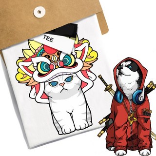 獅子頭醒獅貓 VS 日本忍者哈士奇 KUSO 情侶T 合體 情侶裝 台灣製純棉【YC675-1】