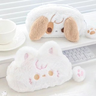 原創毛絨貓咪小狗筆袋 可愛文具盒收納袋 大容量百搭筆袋, 1個, 壯壯小狗