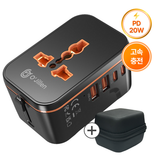 오지렌 미니 고성능 GaN 고속 충전 해외 여행용 멀티 플러그 어댑터, 1개, 블랙*OJHHT205-20W