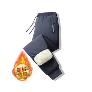 石墨烯自發熱加絨加厚運動長褲 - 寬鬆休閒工作褲 戶外登山防風衝鋒褲 羊羔絨彈性束口鋪棉運動褲