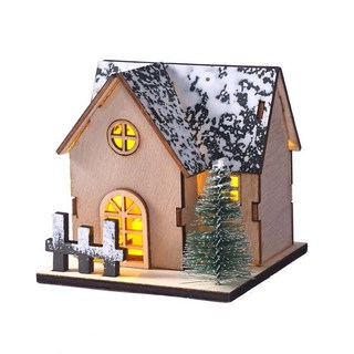 聖誕節發光小木屋擺件 LED木質聖誕小房子 桌面裝飾 聖誕節擺飾, C*款聖誕裝飾發光小屋, 1個
