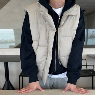 [BEST/가성비템] 빠델 베이직 크롭 남녀공용 오버핏 커플 하이넥 집업 패딩조끼 점퍼