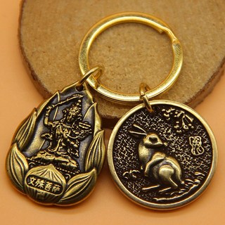 十二生肖守護神護身符創意純銅本命佛鑰匙扣八大守護神六字真言掛, 兔-生肖牌+佛牌【組合】, 1個