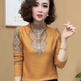 德絨防寒保暖定位印花中老年女裝打底衫，秋冬新款時尚洋氣保暖內搭