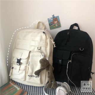 全店折扣 韓國ins港風街拍學生書包女休閒雙肩包 日系原宿風暗黑系旅行揹包, 白色加厚款（帶鯛魚燒掛件）,雙肩包