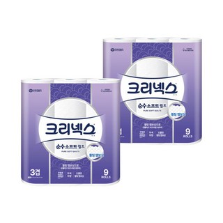 크리넥스 3겹 순수소프트 퀼트 25M 9롤X2팩, 9롤, 2개