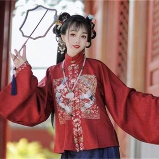 改良漢服套裝 春秋款立領對襟上衣搭配印花馬面裙