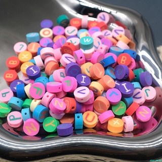 字母串珠 diy手串珠 彩色26個英文字母散裝軟陶切片珠子配件用于DIY編織各種首飾擺件 字母手串珠 diy手鏈配件, L,三十顆一包, 1個