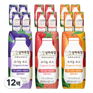 상하목장 유기농주스 사과오렌지케일4 + 사과블루베리케일4+ 사과딸기케일4(총12팩), 1세트, 125ml