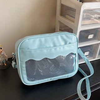 日系吧唧扎板痛包二次元穀子包，小食量單肩斜挎包，休閒學生包包女, 藍色送扎板