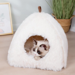 고양이 숨숨집 겨울용 보온 쿠션하우스 애묘용 침대, 1개, 화이트