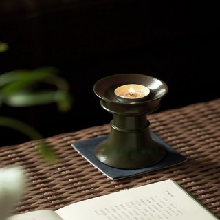 燭臺 酥油燈座 燈盞 燈架 供燈 蠟燭臺 歐式復古中式禪意茶道茶桌裝飾陶瓷蠟燭臺供佛, 漆綠