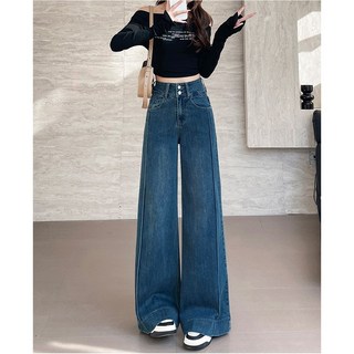 체인지쉬(change she)여성 세미 와이드 스판 부츠컷 롱 데님 팬츠